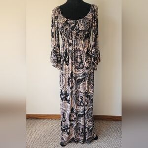 Boston Proper Paisley Black/Gold Maxi Dress Women's Size 6.